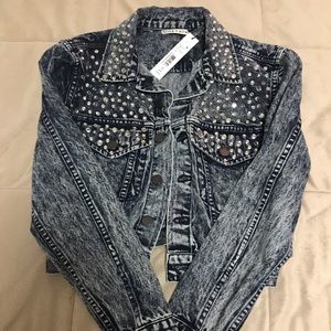 Studded Crop Denim Jacket by Alice Olivia